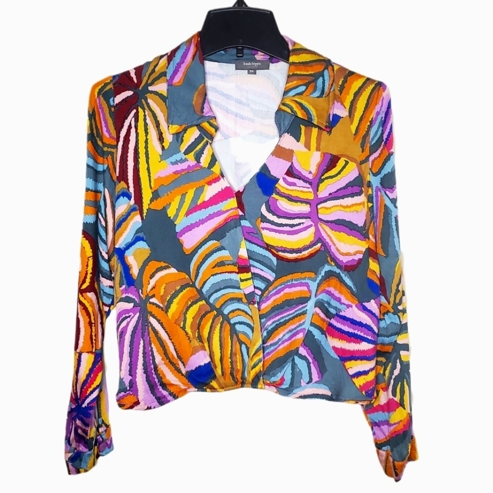 HAUTE HIPPIE Colorful Floral Long Sleeve Tropical Blouse XS